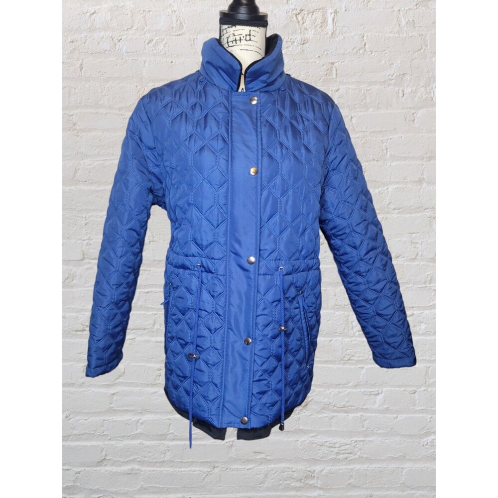 Totes Quilted Jacket Womens MED Blue Warm Velvet Lined Coat Drawstring Cozy